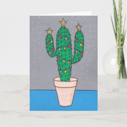 Carte Cute cactus décoré pour Noël, personnalisé (Devant)