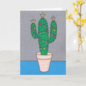 Carte Cute cactus décoré pour Noël, personnalisé (Fleur jaune)