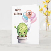 Carte Cute Cactus Pour 65ème Anniversaire (Fleur jaune)