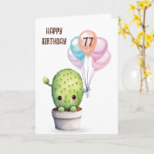 Carte Cute Cactus Pour 77ème Anniversaire (Fleur jaune)