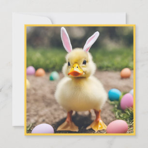 Carte Cute Canard Portant Des Oreilles De Lapin AI Photo