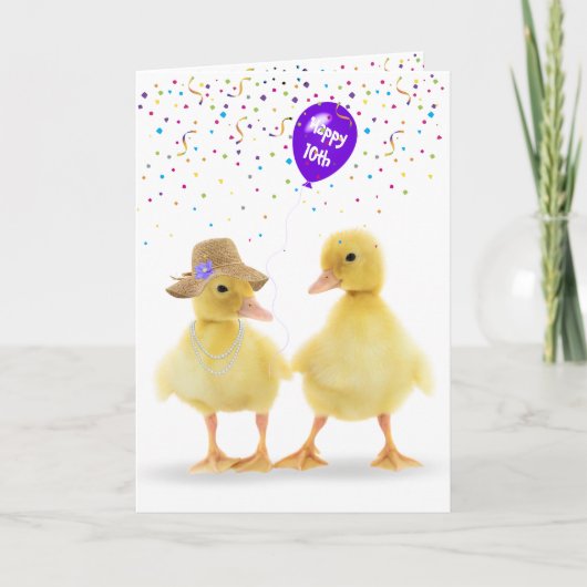 Carte Cute Canards Avec Ballons 10e Anniversaire (Devant)