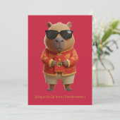 Carte Cute Capybara Chinese New Year Red Gold Custom (Debout devant)