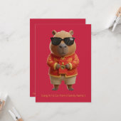 Carte Cute Capybara Chinese New Year Red Gold Custom (Devant/Arrière en situation)