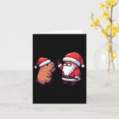 Carte Cute Capybara Et Père Noël Haut Cinq Noël (Fleur jaune)