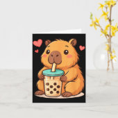 Carte Cute Capybara Kawaii Anime Drinking Bubble Tea Lov (Fleur jaune)