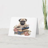 Carte Cute Carlin Chien Lecture Livres Bonjour Penser de (Devant)