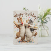 Carte Cute Cartoon Chipmunks Happy Birthday Card  (Debout devant)