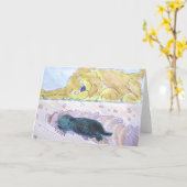 Carte cute cartoon digging while dog lisch (Fleur jaune)