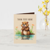 Carte Cute castor ajouter du texte n'importe quel but (Fleur jaune)