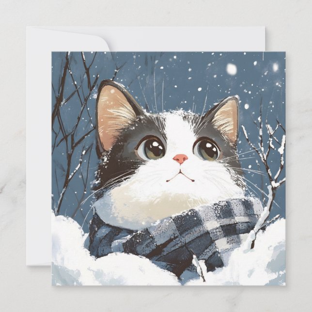 Carte Cute cat cozy winter snow (Devant)