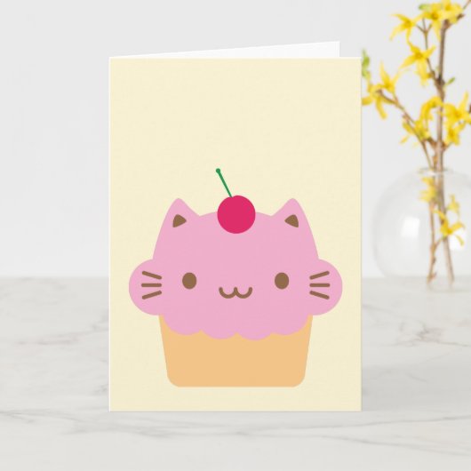 Carte Cute Cat Cupcake (Fleur jaune)