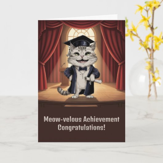 Carte Cute Cat Graduation (Fleur jaune)