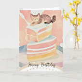 Carte cute cat happy birthday (Fleur jaune)