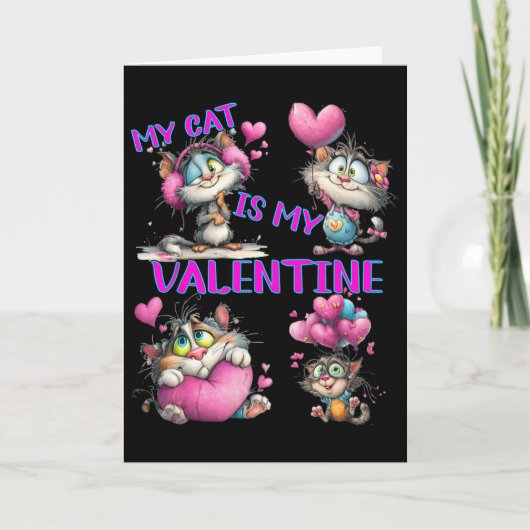 Carte Cute Cat Heart Lloon Saint-Valentin (Devant)