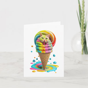 Carte Cute Cat Ice Cream Cone coloré