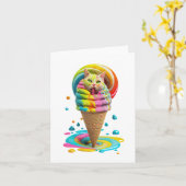 Carte Cute Cat Ice Cream Cone coloré (Fleur jaune)