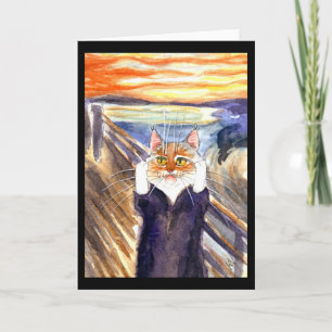 Carte Cute cat The Scream spoof green card