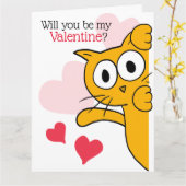 Carte Cute Cat Will You Be My Valentine Grey (Fleur jaune)