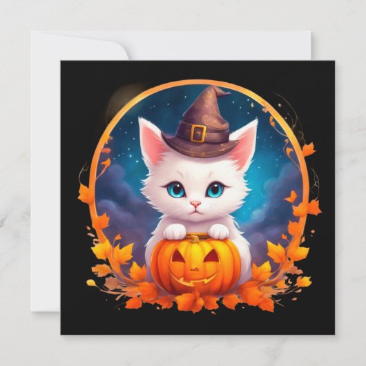 Carte Cute Cat Witch Pumpkin (Devant)