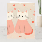 Carte Cute Cats Love Valentine Hearts Pattern Coral Pink (Dos)