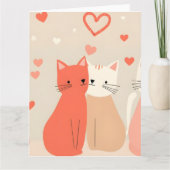 Carte Cute Cats Love Valentine Hearts Pattern Coral Pink (Devant)