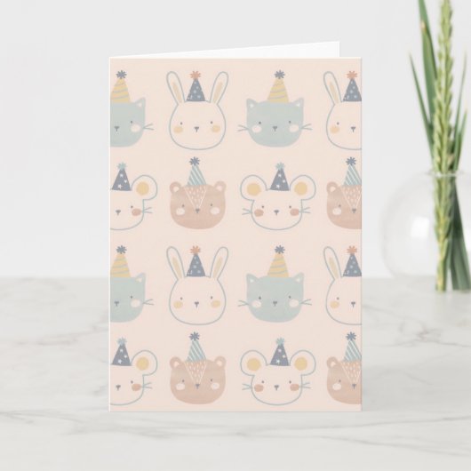 Carte Cute Cats Rabbits and Bears Faces Pastel Pattern (Devant)