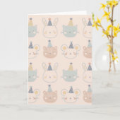 Carte Cute Cats Rabbits and Bears Faces Pastel Pattern (Fleur jaune)