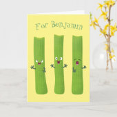 Carte Cute céleri bâtons trio caricature légumes (Fleur jaune)