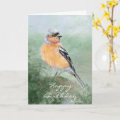 Carte Cute Chaffinch, Happy Birthday, Bird Collection (Fleur jaune)