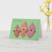 Carte Cute chantant des patates douces caricaturales lég (Fleur jaune)