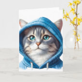 Carte Cute Chat en Sweat - shirt à capuche bleu Adorable (Fleur jaune)