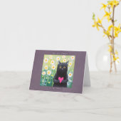 Carte Cute chat noir avec coeur Kitty Sweet Je t'aime (Fleur jaune)