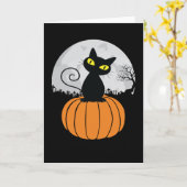 Carte Cute Chat noir Citrouille Pleine lune Drôle Hallow (Fleur jaune)