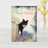 Carte Cute Chat noir et blanc Personnalisé Animaux de co (Fleur jaune)