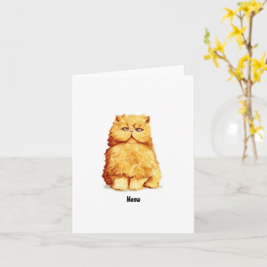 Carte Cute chat Perse Orange (Fleur jaune)