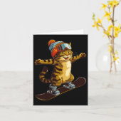 Carte Cute Chat Profitant Du Snowboard Amusant (Fleur jaune)