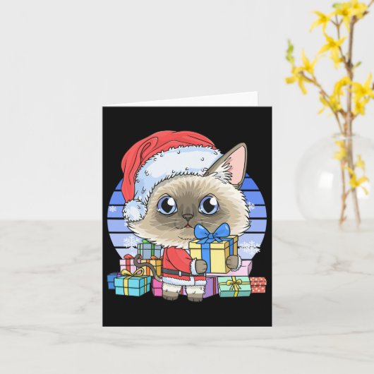 Carte Cute chat siamois Santa Claus Noël Noël Noël Noël (Fleur jaune)