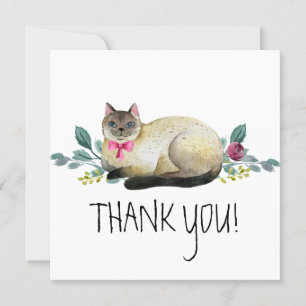 Carte Cute chat siamois sur Merci blanc