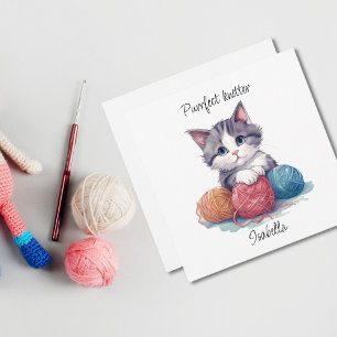 Carte Cute chaton aquarelle avec fils Nom personnalisé C