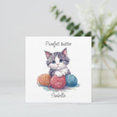 Carte Cute chaton aquarelle avec fils Nom personnalisé C (Debout devant)