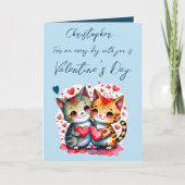 Carte Cute chats nom personnalisé bleu Saint Valentin (Devant)