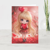 Carte Cute Chibi Blonde tenir un coeur (Devant)
