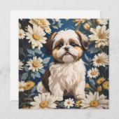 Carte Cute Chih Tzu Chien Blanc Fleurs De Faisée (Devant / Derrière)