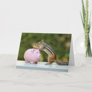 Carte Cute Chipmunk avec Funny Money Piggy Bank Photo