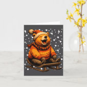 Carte Cute Christmas Bear Sledding In Snow Funny Winter  (Fleur jaune)