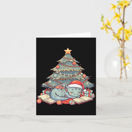 Carte Cute Christmas Dragon Sleeng Under Tree Books Love (Fleur jaune)