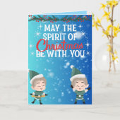 Carte Cute Christmas Elf Duo Holiday Greeting (Fleur jaune)