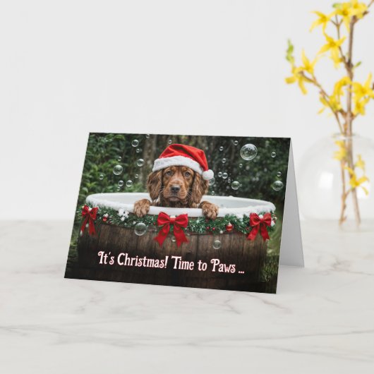 Carte Cute Christmas Holiday with Irish Setter Puppy  (Fleur jaune)