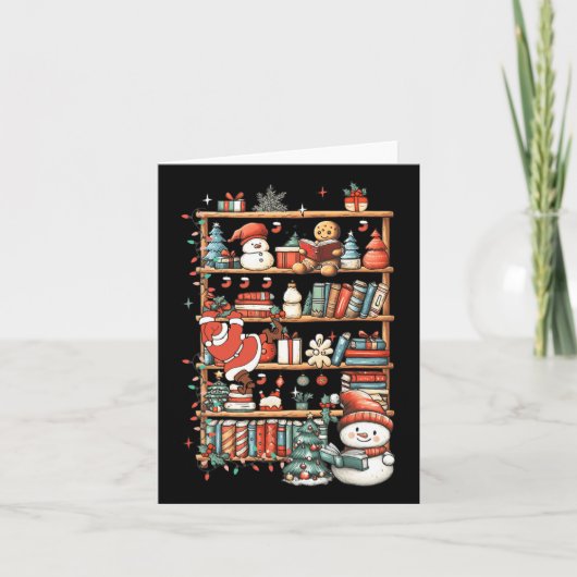 Carte Cute Christmas Librairie Père Noël Lecture Livres  (Devant)